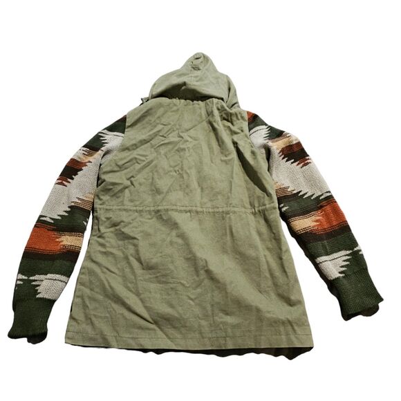 Thread & Supply Womens Jacket XS Olive Green Aztec Sleeve Hooded Zip Button Up - Picture 7 of 14
